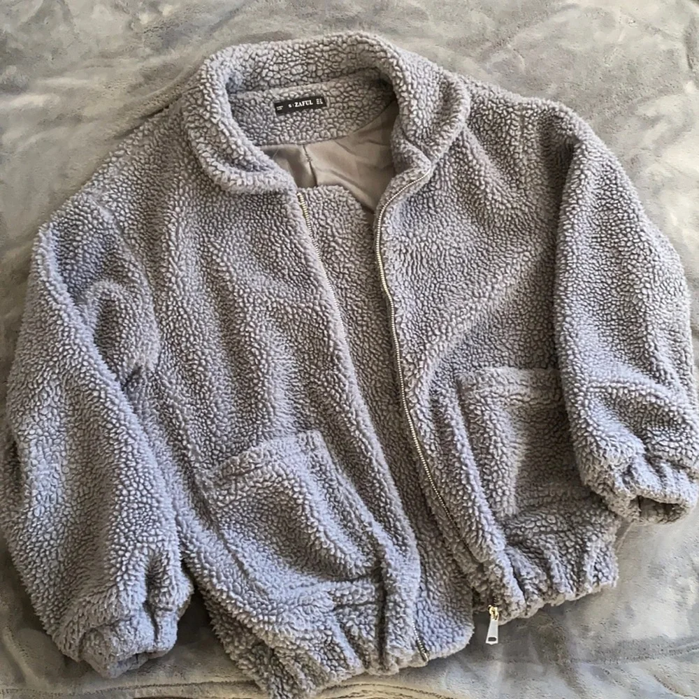 ZAFUL Grey Sherpa Jacket - Picture 2 of 6